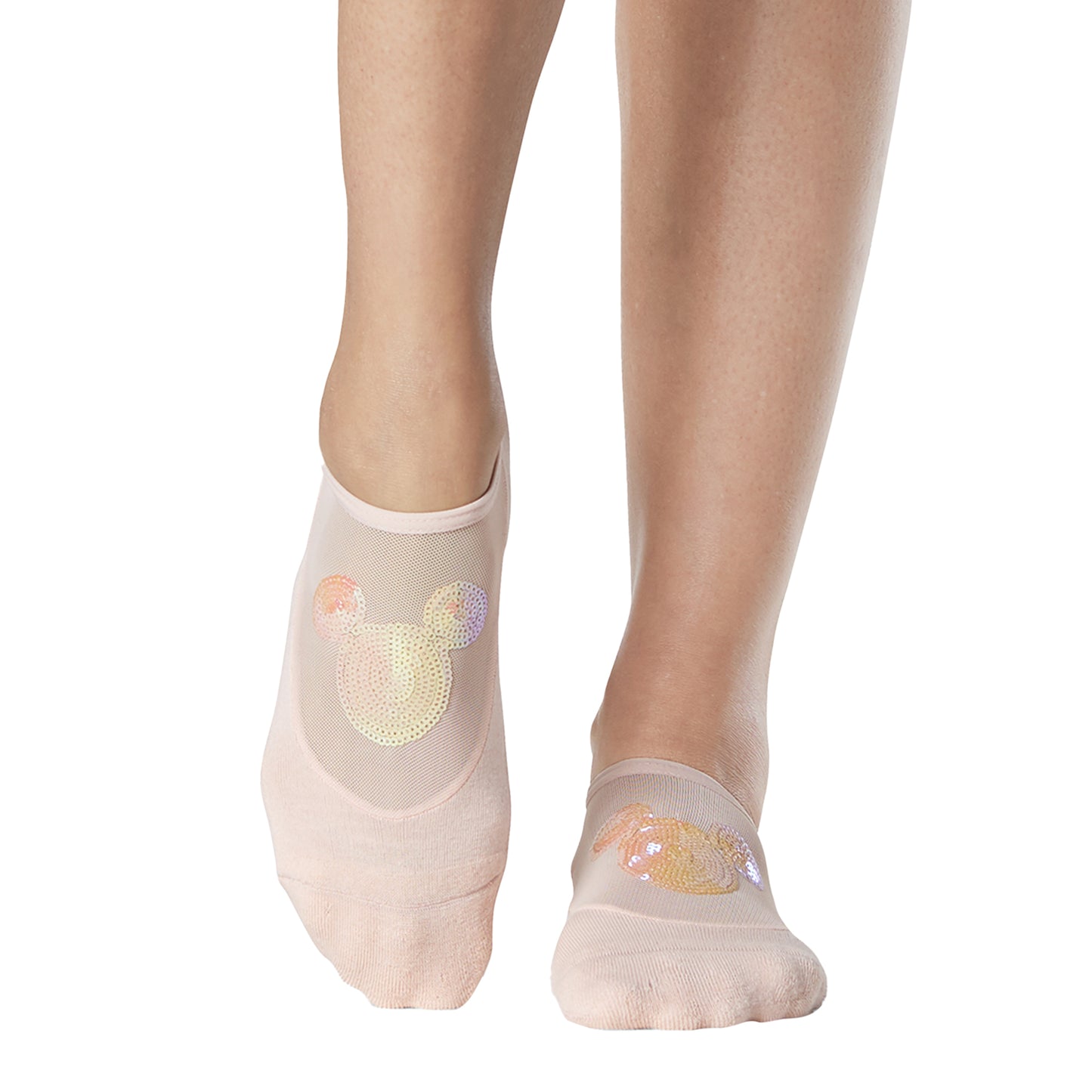 Peach - Back - Tavi Noir Womens-Ladies Maddie Sparkle Mickey Mouse Disney Gripped Liner Socks