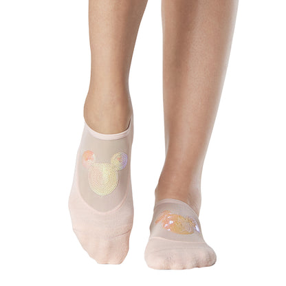 Peach - Back - Tavi Noir Womens-Ladies Maddie Sparkle Mickey Mouse Disney Gripped Liner Socks