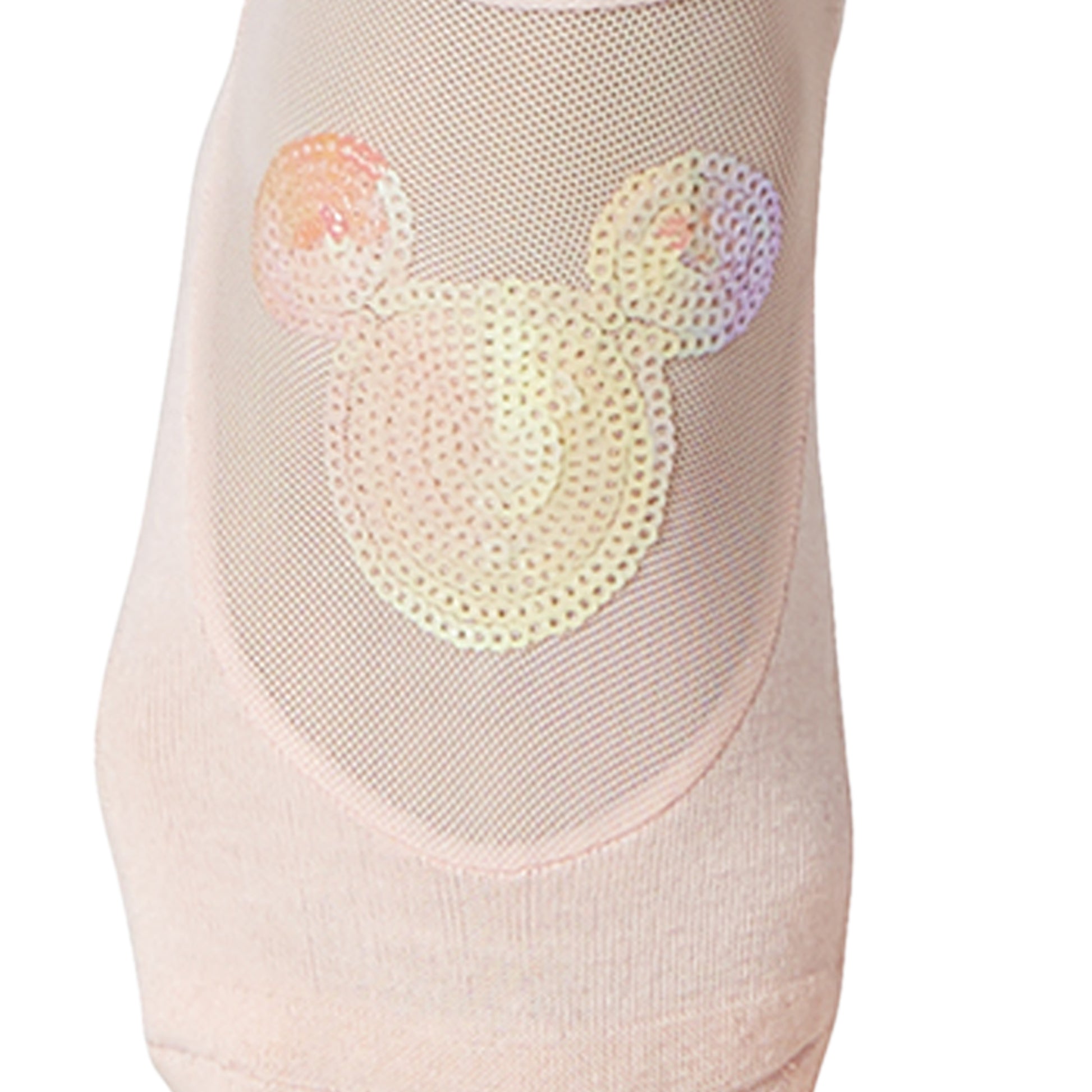 Peach - Side - Tavi Noir Womens-Ladies Maddie Sparkle Mickey Mouse Disney Gripped Liner Socks
