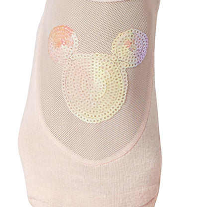 Peach - Side - Tavi Noir Womens-Ladies Maddie Sparkle Mickey Mouse Disney Gripped Liner Socks