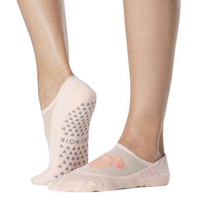 Peach - Front - Tavi Noir Womens-Ladies Maddie Sparkle Mickey Mouse Disney Gripped Liner Socks
