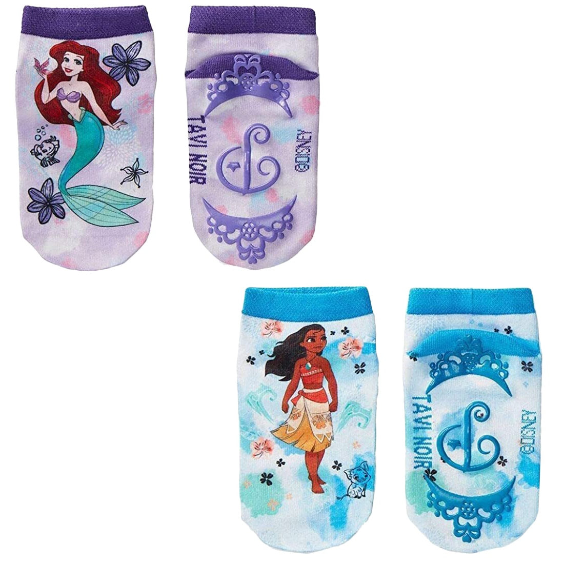 Purple-Blue - Front - Tavi Noir Childrens-Kids Tiny Soles Princess Disney Ankle Socks (Pack of 2)