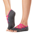 Grey-Pink-Blue - Back - Toesox Womens-Ladies Half Toe Socks