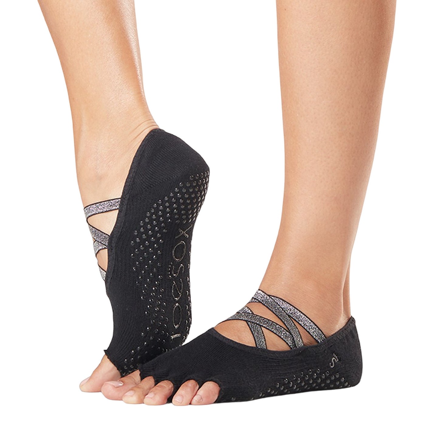 Black - Back - Toesox Womens-Ladies Elle Heartbreak Half Toe Socks