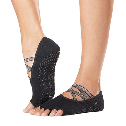 Black - Back - Toesox Womens-Ladies Elle Heartbreak Half Toe Socks