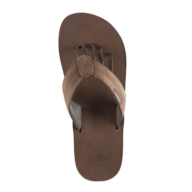 Walnut Brown - Side - Toesox Mens Encino Leather Sandals