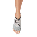 Grey - Side - Toesox Womens-Ladies Luna Motto Half Toe Socks