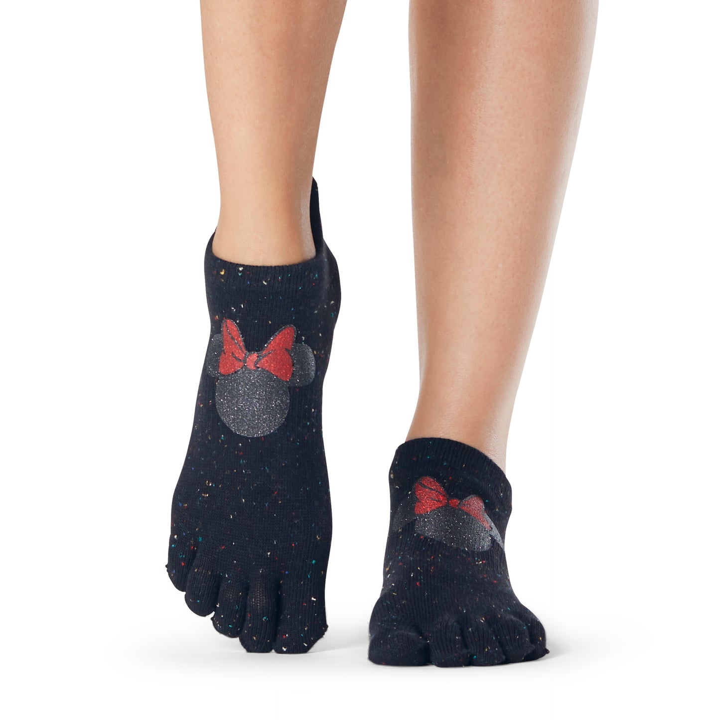 Black-Charcoal Grey-Red - Back - Toesox Womens-Ladies Luna Confetti Minnie Mouse Disney Toe Socks