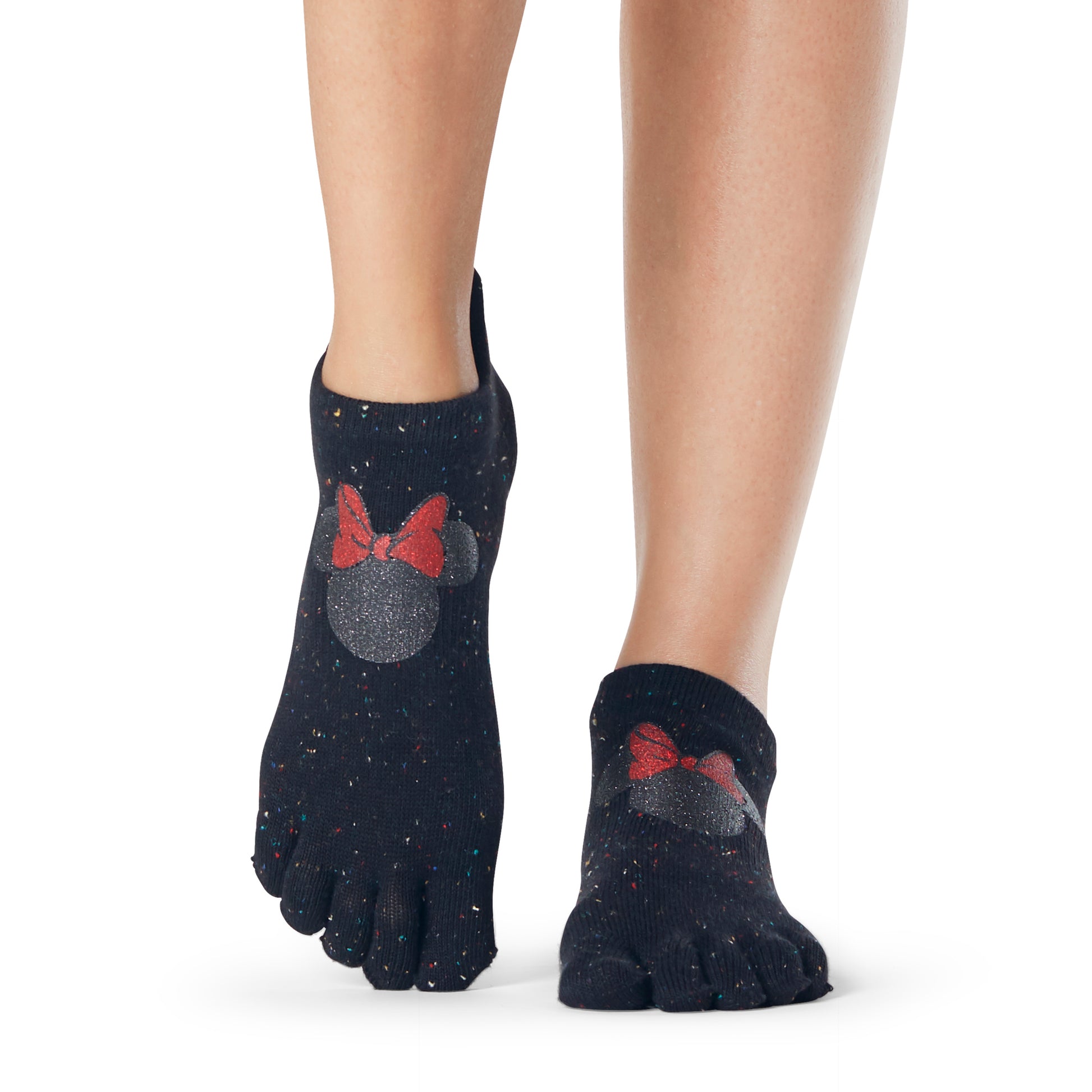 Black-Charcoal Grey-Red - Back - Toesox Womens-Ladies Luna Confetti Minnie Mouse Disney Toe Socks