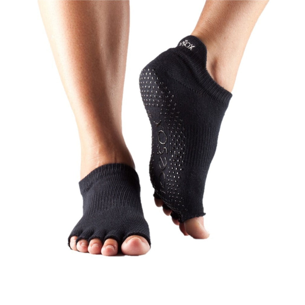 Black - Front - Toesox Womens-Ladies Half Toe Socks
