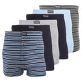 Navy-Blue-Grey - Front - FLOSO Mens Cotton Mix Boxer Shorts (Pack Of 6)