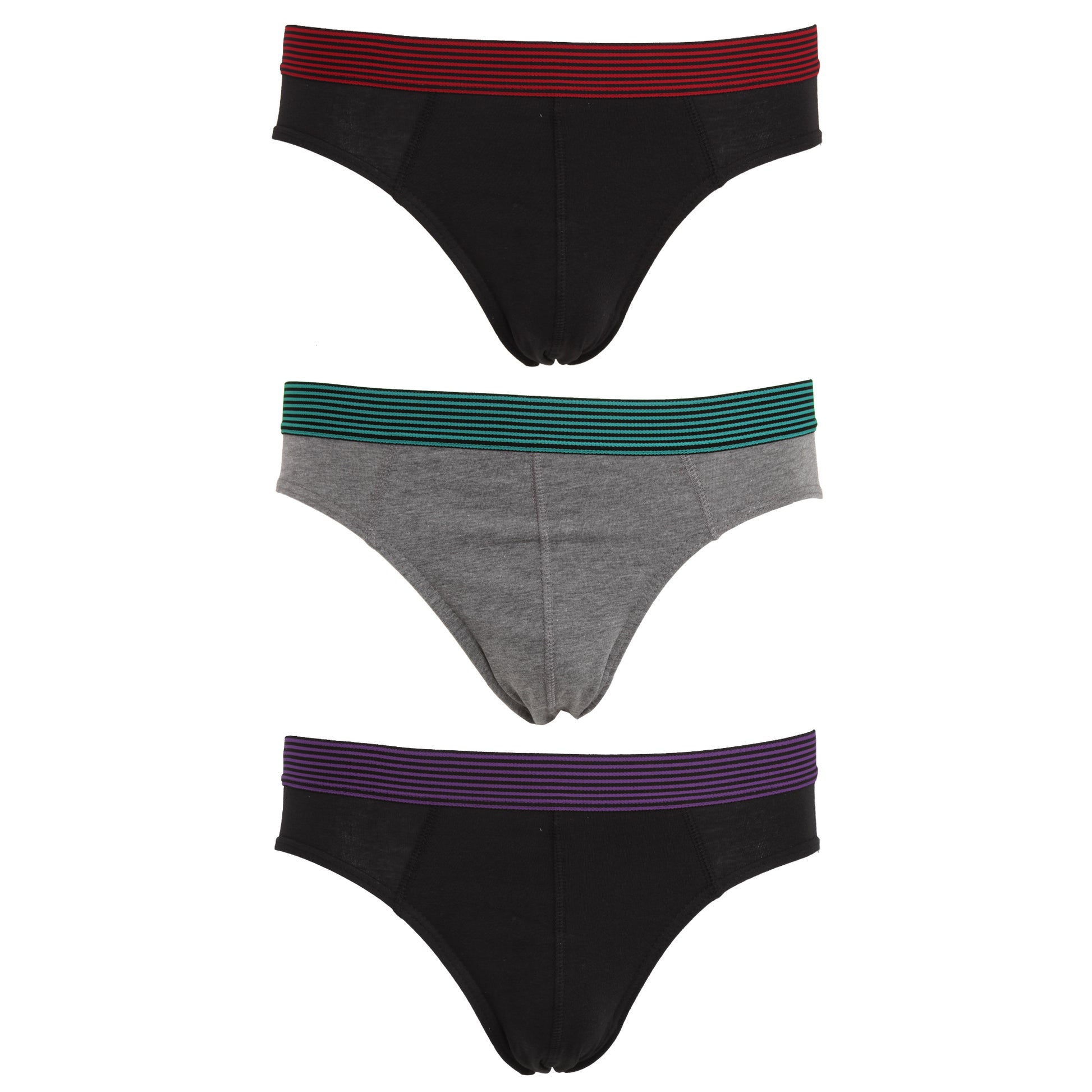 Red-Teal-Purple - Front - Tom Franks Mens Briefs Underwear With Striped Waistband (3 Pack)