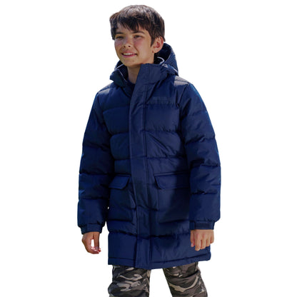 Dark Blue - Pack Shot - Mountain Warehouse Childrens-Kids Water Resistant Longline Padded Jacket