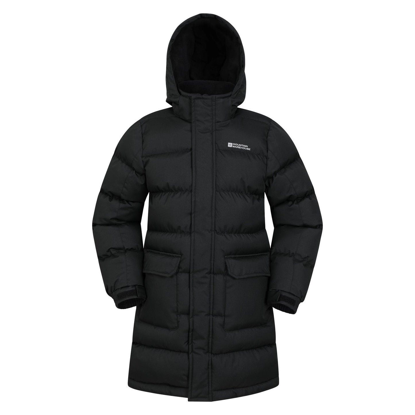 Black - Front - Mountain Warehouse Childrens-Kids Water Resistant Longline Padded Jacket