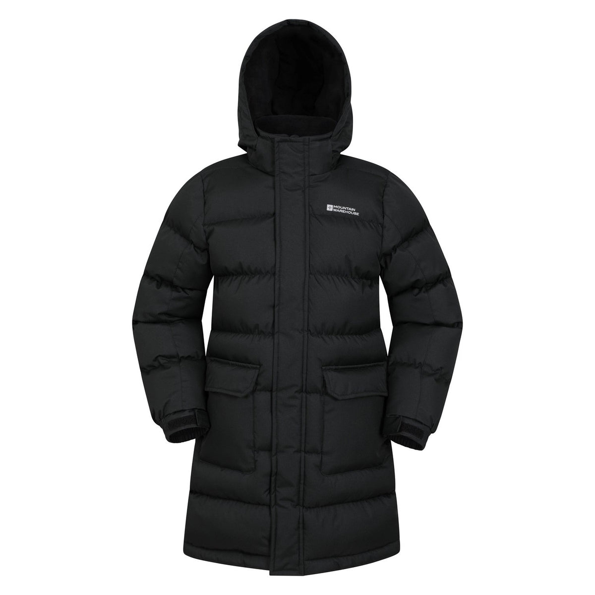 Black - Front - Mountain Warehouse Childrens-Kids Water Resistant Longline Padded Jacket