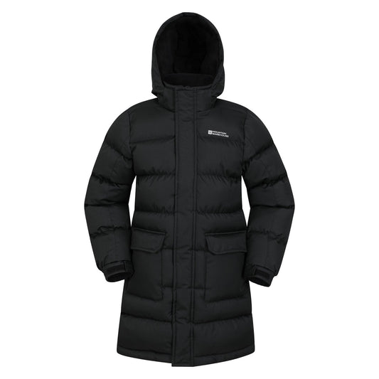 Black - Front - Mountain Warehouse Childrens-Kids Water Resistant Longline Padded Jacket