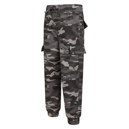 Black - Lifestyle - Mountain Warehouse Childrens-Kids Camo Anti-Stain Cargo Trousers