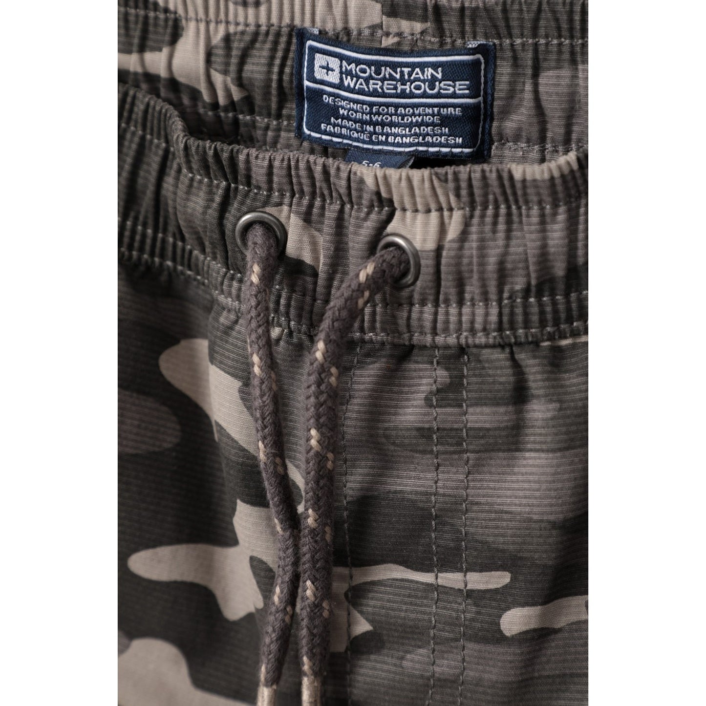 Black - Close up - Mountain Warehouse Childrens-Kids Camo Anti-Stain Cargo Trousers