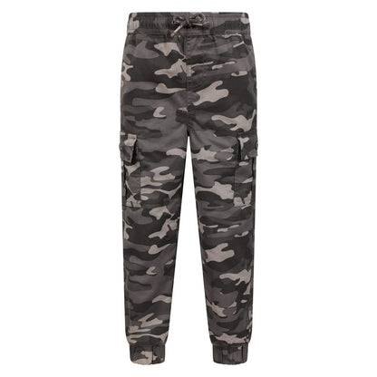 Black - Front - Mountain Warehouse Childrens-Kids Camo Anti-Stain Cargo Trousers