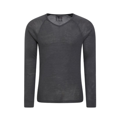 Grey - Front - Mountain Warehouse Mens Merino Wool V Neck Base Layer Top