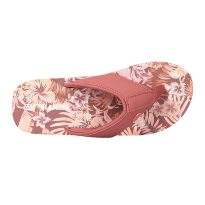 Tan - Back - Animal Womens-Ladies Leaf Print Recycled Flip Flops
