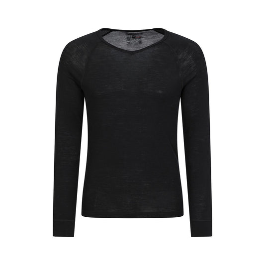 Black - Front - Mountain Warehouse Mens Merino Wool V Neck Base Layer Top