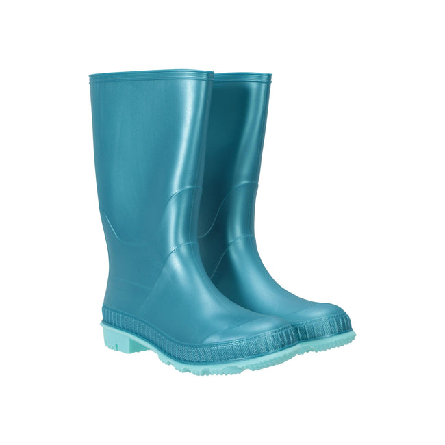Light Teal - Front - Mountain Warehouse Childrens-Kids Plain Wellington Boots