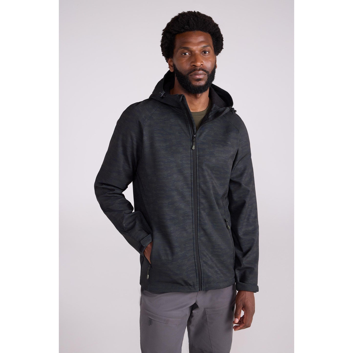 Dark Khaki - Front - Mountain Warehouse Mens Exodus Showerproof Soft Shell Jacket
