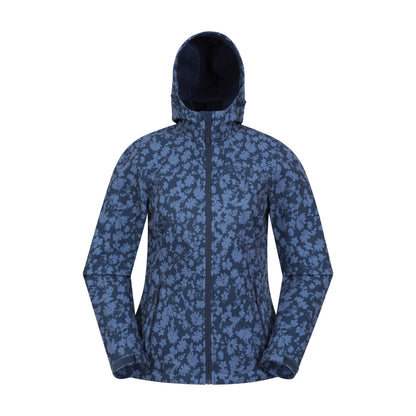 Dark Blue - Front - Mountain Warehouse Womens-Ladies Exodus Printed Water Resistant Soft Shell Jacket