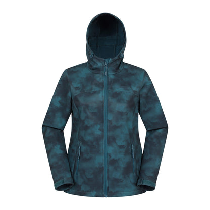 Green - Front - Mountain Warehouse Womens-Ladies Exodus Printed Water Resistant Soft Shell Jacket