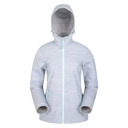 Grey - Front - Mountain Warehouse Womens-Ladies Exodus Printed Water Resistant Soft Shell Jacket