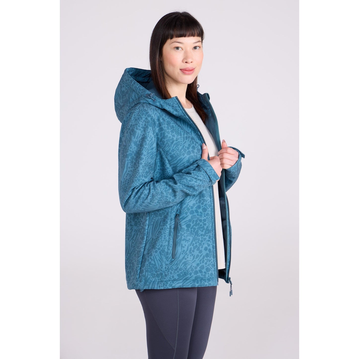 Dark Teal - Front - Mountain Warehouse Womens-Ladies Exodus Printed Water Resistant Soft Shell Jacket