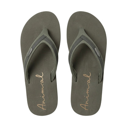 Dark Khaki - Back - Animal Womens-Ladies Swish Recycled Flip Flops