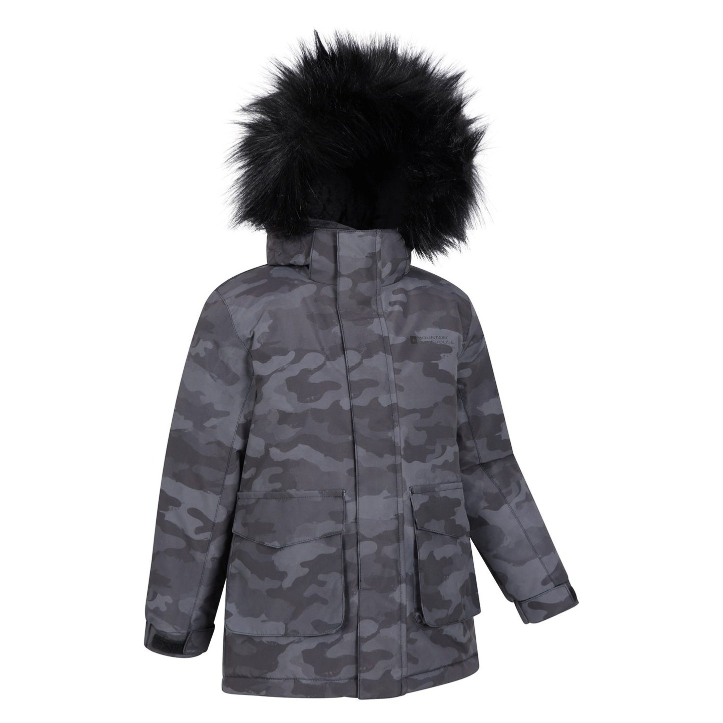 Grey - Side - Mountain Warehouse Childrens-Kids Ranger Camouflage Water Resistant Jacket