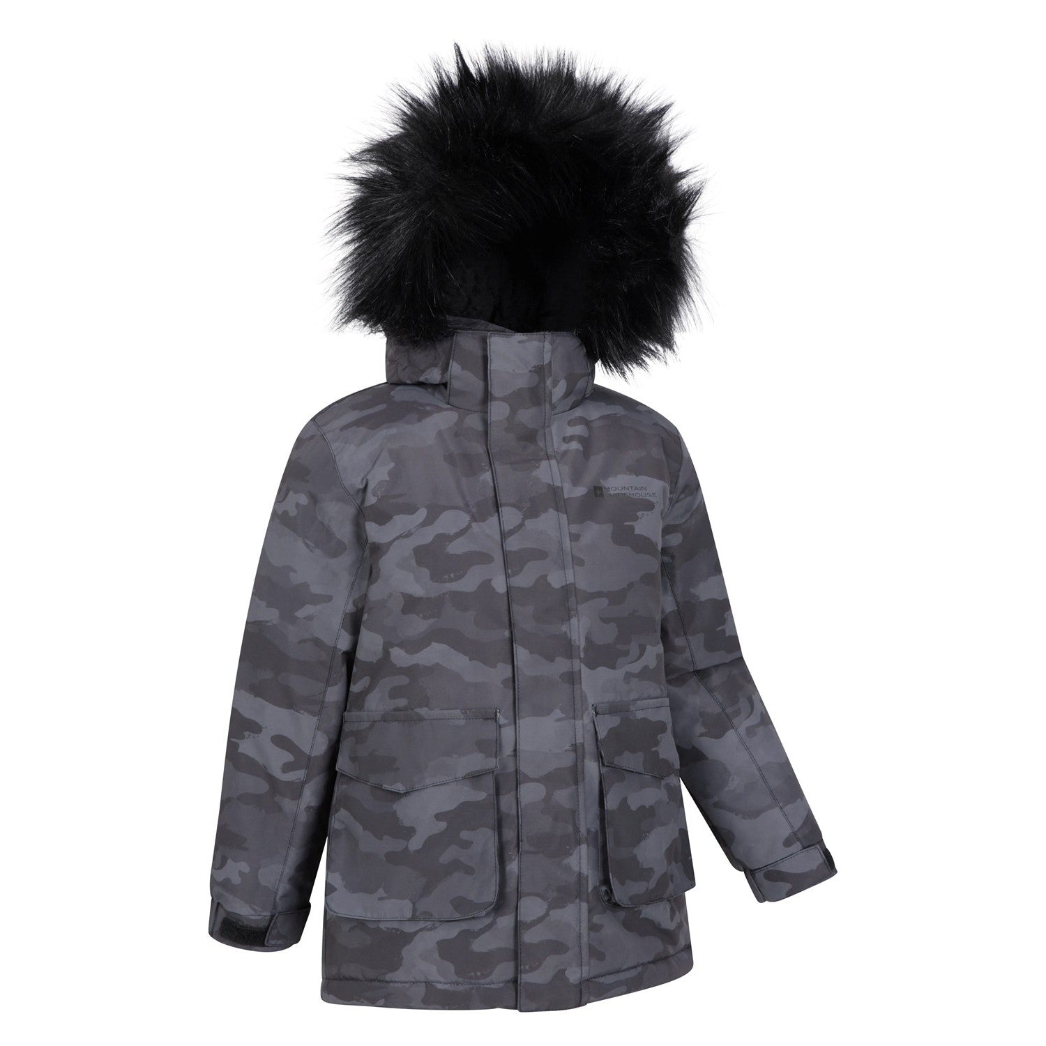 Grey - Side - Mountain Warehouse Childrens-Kids Ranger Camouflage Water Resistant Jacket