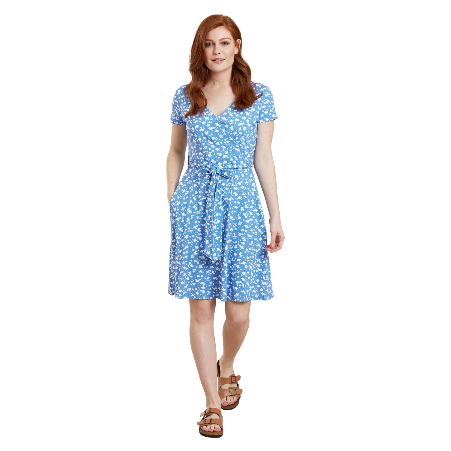 Blue - Pack Shot - Mountain Warehouse Womens-Ladies Santorini Patterned Jersey UV Protection Dress