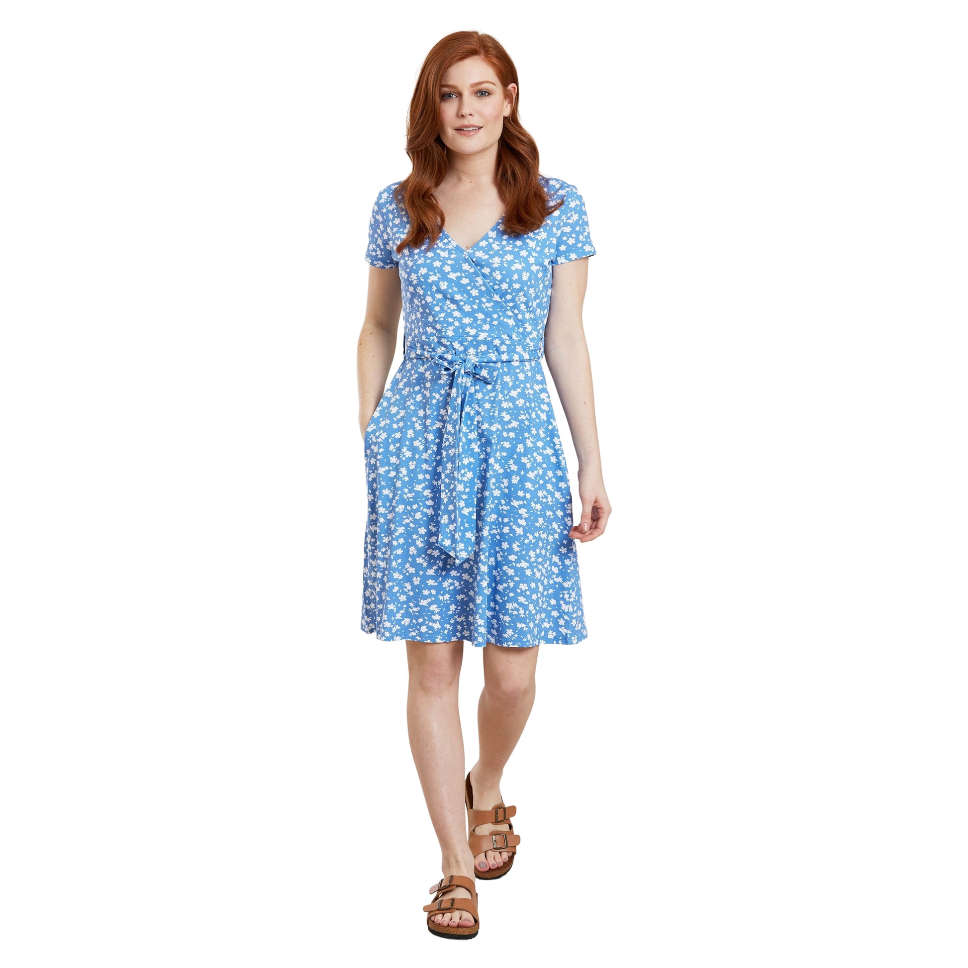 Blue - Pack Shot - Mountain Warehouse Womens-Ladies Santorini Patterned Jersey UV Protection Dress