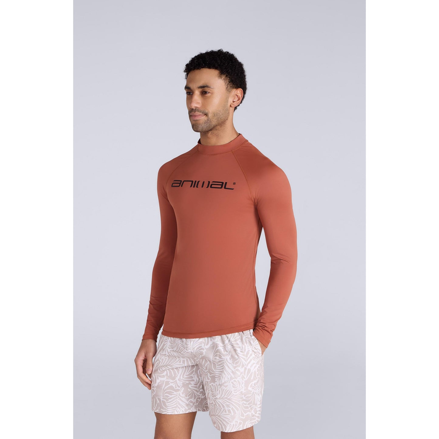 Rust - Front - Animal Mens Sonny Logo Rash Guard