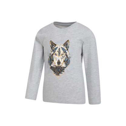 Beige - Side - Mountain Warehouse Childrens-Kids Wolf Organic Long-Sleeved T-Shirt