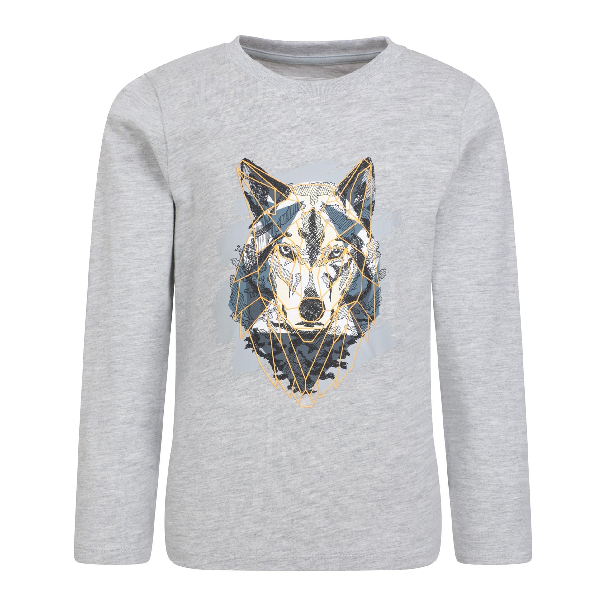 Beige - Front - Mountain Warehouse Childrens-Kids Wolf Organic Long-Sleeved T-Shirt