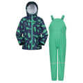Blue - Front - Mountain Warehouse Childrens-Kids Raindrop Dinosaur Waterproof Jacket And Trousers Set