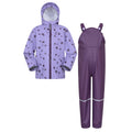 Purple - Front - Mountain Warehouse Childrens-Kids Raindrop Dinosaur Waterproof Jacket And Trousers Set