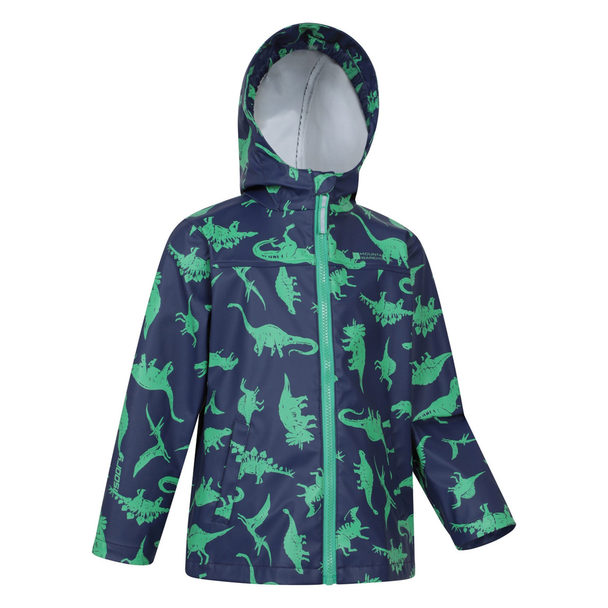 Blue - Pack Shot - Mountain Warehouse Childrens-Kids Raindrop Dinosaur Waterproof Jacket And Trousers Set