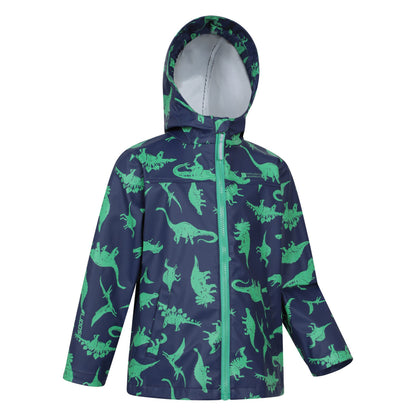 Blue - Pack Shot - Mountain Warehouse Childrens-Kids Raindrop Dinosaur Waterproof Jacket And Trousers Set