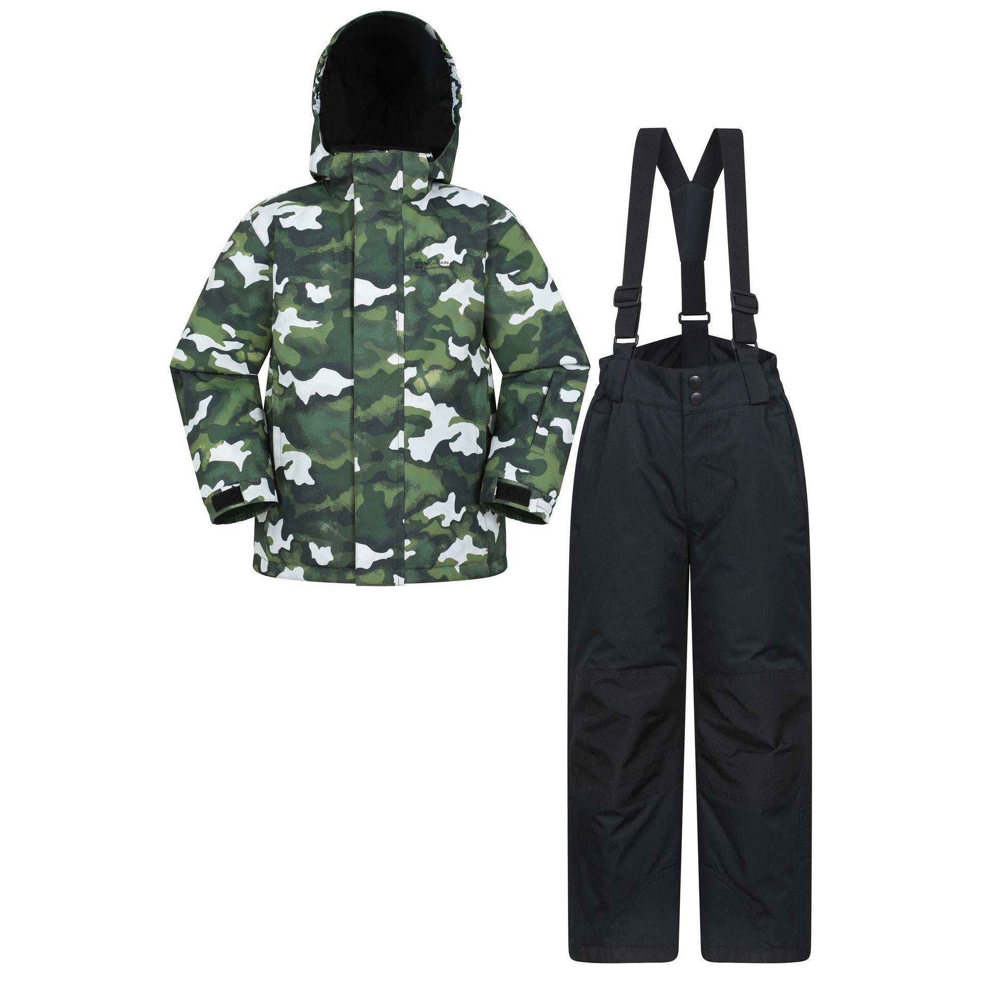 Dark Khaki - Front - Mountain Warehouse Childrens-Kids Printed Ski Jacket Set
