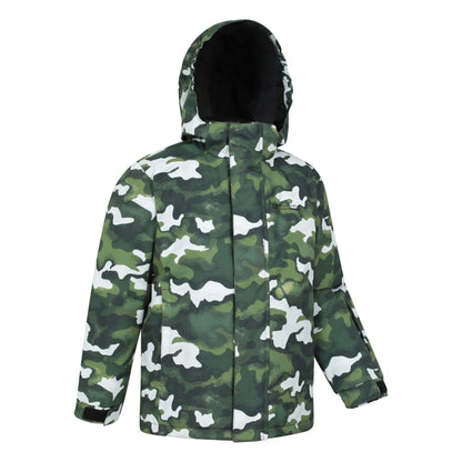 Dark Khaki - Side - Mountain Warehouse Childrens-Kids Printed Ski Jacket Set