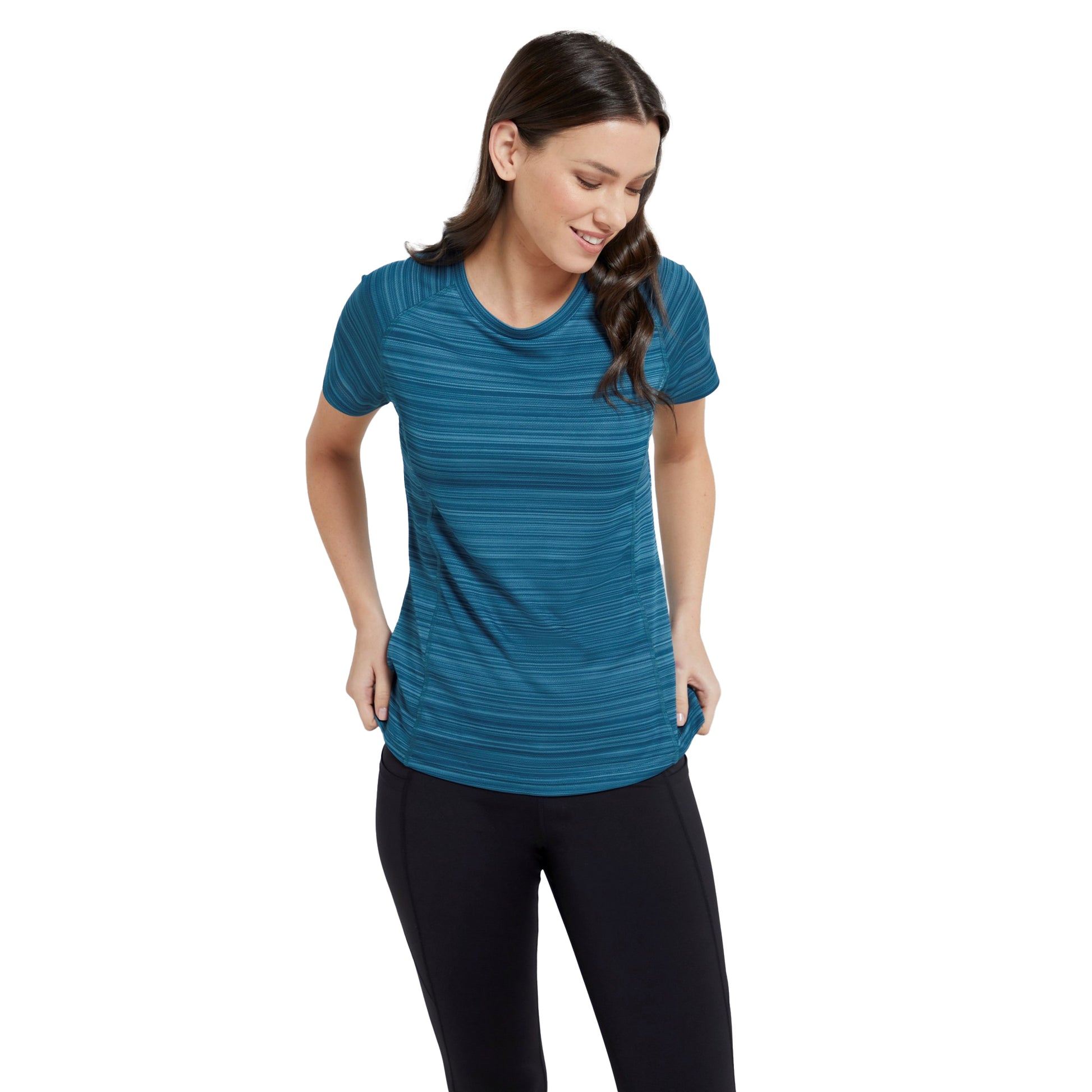Teal - Pack Shot - Mountain Warehouse Womens-Ladies Endurance Striped T-Shirt