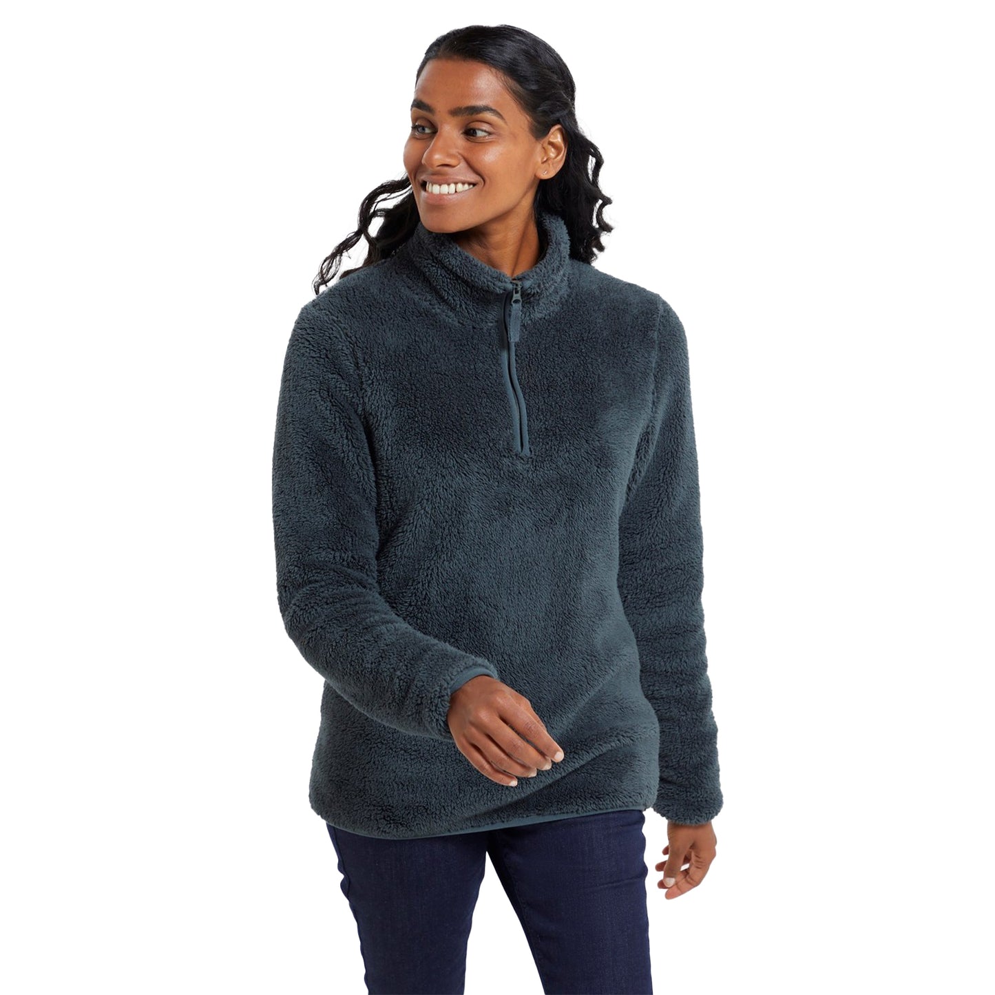 Green - Pack Shot - Mountain Warehouse Womens-Ladies Teddy Fleece Quarter Zip Fleece Top