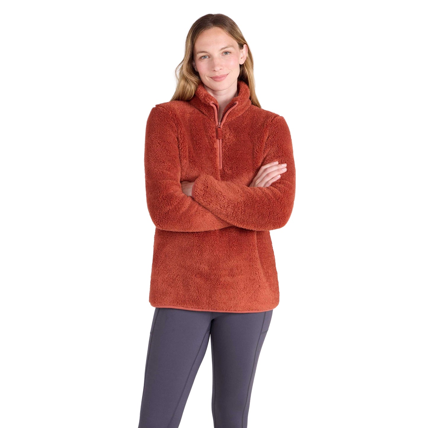Burnt Orange - Pack Shot - Mountain Warehouse Womens-Ladies Teddy Fleece Quarter Zip Fleece Top