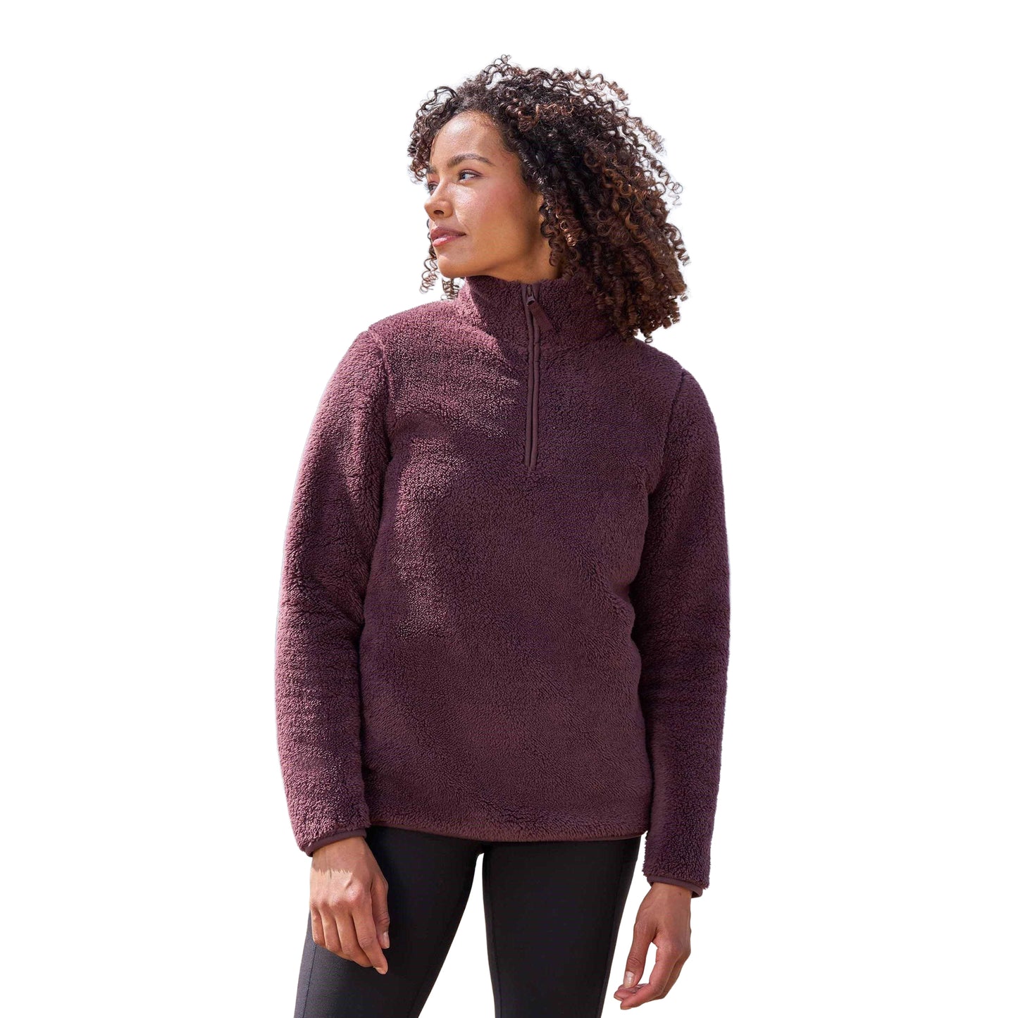 Brown - Pack Shot - Mountain Warehouse Womens-Ladies Teddy Fleece Quarter Zip Fleece Top